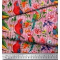 thumbnail image 3 of Soimoi Pink Polyester Crepe Fabric Stripe,Floral & Parrot Bird Decor Fabric Printed BTY 52 Inch Wide, 3 of 3