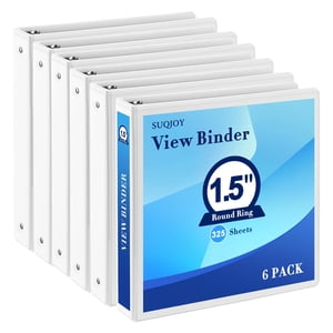SUQJOY 1.5-Inch 3-Ring Binder with Pockets, 1-1/2&acirc;??&acirc;?? Clear View Binders,PVC Free, White Binder Holds up to 325 Sheets US Letter Size,
