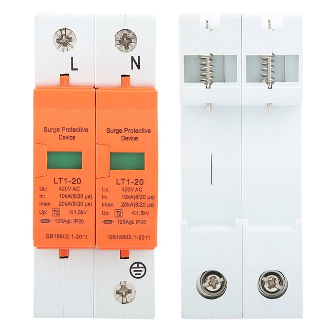 Surges Protector 2P 20KA 420V Rail Mount for Electrical Panel Home Appliance Protection