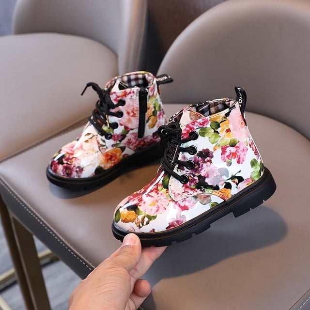 LSLJS Bottes à la Cheville pour Fille, Chaussures pour Tout-Petits, Bébés Garçons et Filles, Chaussures Florales de Randonnée en Plein Air, Chaussures pour Enfant