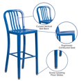 thumbnail image 2 of 30'' High Blue Metal Indoor-Outdoor Barstool with Vertical Slat Back, 2 of 9