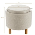 thumbnail image 2 of Gymax Round Storage Ottoman w/Tray Top Accent Padded Footrest w/Wood Legs Beige, 2 of 10