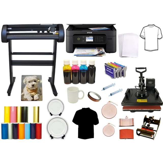 New 5in1 Multifunction Heat Press Transfer Machine 28" Vinyl Cutter Plotter Sublimation Ink Printer Startup Package
