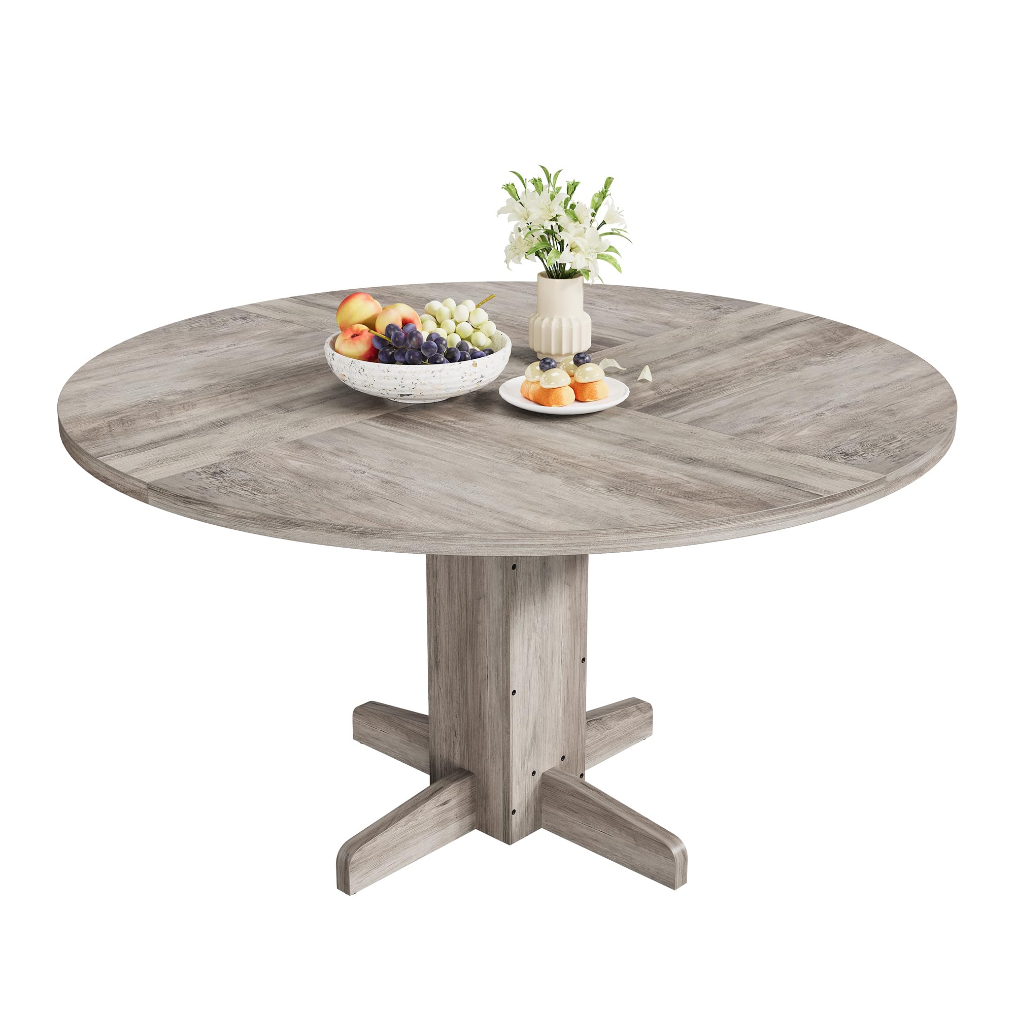 BeesClover 47 Inch Round Dining Table for 4,Farmhouse Wood Kitchen Table, Circle Dinner Table for Kitchen, Living Room, Dining Room(No Chair)