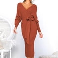 thumbnail image 1 of QIPOPIQ Robes pour Femmes pour Invitée de Mariage Fête Manches Courtes Nouvelle Robe d'Automne et d'Hiver d'Été Aguichant à Col en V à Nouer Robes à Manches Longues Offres 2023, 1 of 7