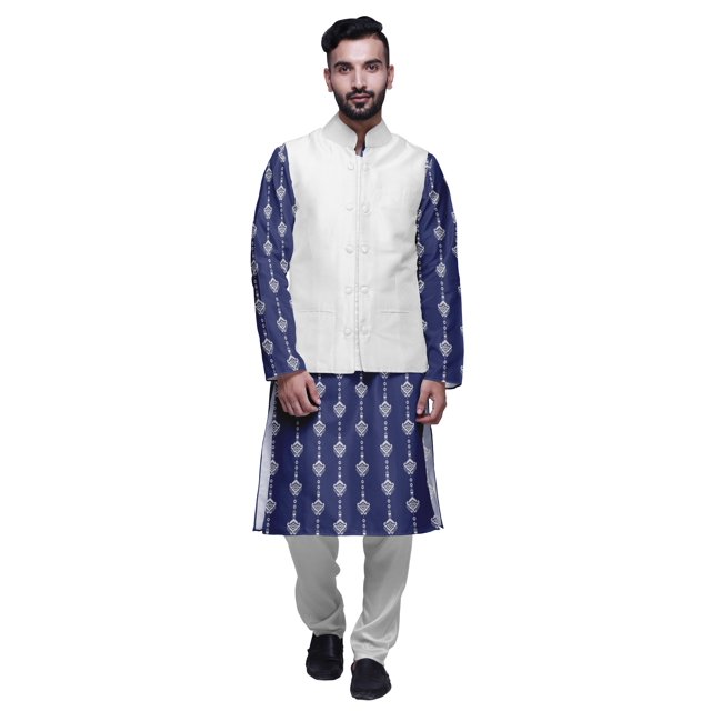Atasi Ensemble Kurta Pyjama Ethnique Classique à Manches Longues Imprimé pour Hommes Tenue Décontractée
