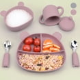thumbnail image 1 of OUSITAID 5 Pcs Silicone Baby Feeding Set Infant Dinnerware with Baby Suction Bowl Plate for Baby Spoons Fork Cups Toddler Bowls Dishes Kids Utensils Divided Plate Eating Supplies, 1 of 10