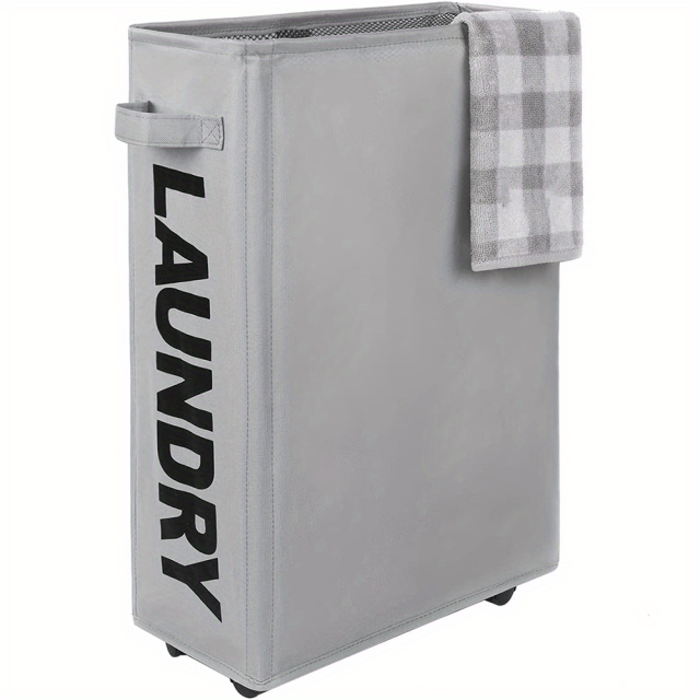 1pc 22" Rolling Slim Laundry Basket With Stand Foldable Waterproof Sorter And Organizer