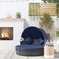 thumbnail image 2 of Outsunny Chaise Longue de Patio avec Canapé-Lit Rond Coussiné 4 Pcs, Bleu, 2 of 10