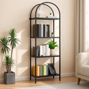 4-Tier Arched Bookshelf, Industrial Style Open Bookcase with Metal Frame, Freestanding Display Shelving Unit for Living Room, Bedroom, Office Storage