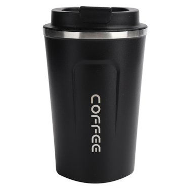 Verdant Touch Tasse à café en acier inoxydable de 380 ml, tasse à café double couche en acier inoxydable anti-déversement, portable pour voiture (noir)
