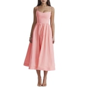 Fortune Women's Midi A-Line Dress Solid Color Spaghetti Strap Beach Dresses