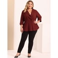 thumbnail image 3 of GRACE & GRANDEUR Women's Plus Size Solid V-Neck Ruffle Ruched Peplum Blazer, 3 of 6