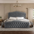 thumbnail image 2 of GUNAITO King Size Bed Frame with 4 Storage Drawers, Velvet Upholestered Platform Bed with Wingback Buttons Headboard and Bedside Storage Board, Grey, 2 of 11