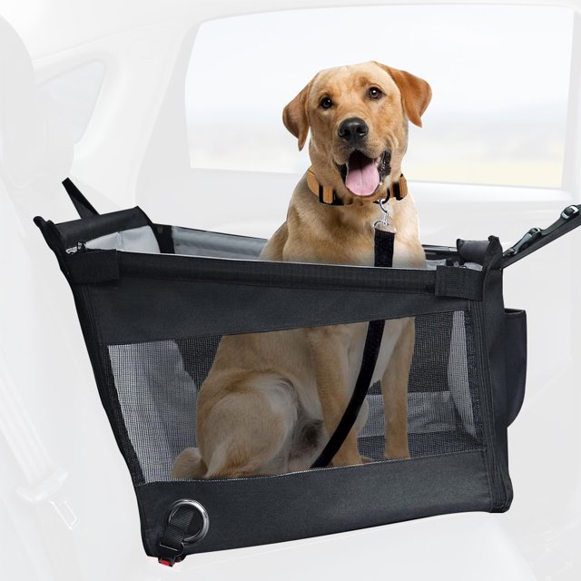 TFixol Portable Car Dog Hammock with Mesh Windows, Foldable Pet Seat Protector for Rear Seats, Breathable & Secure Design, Black