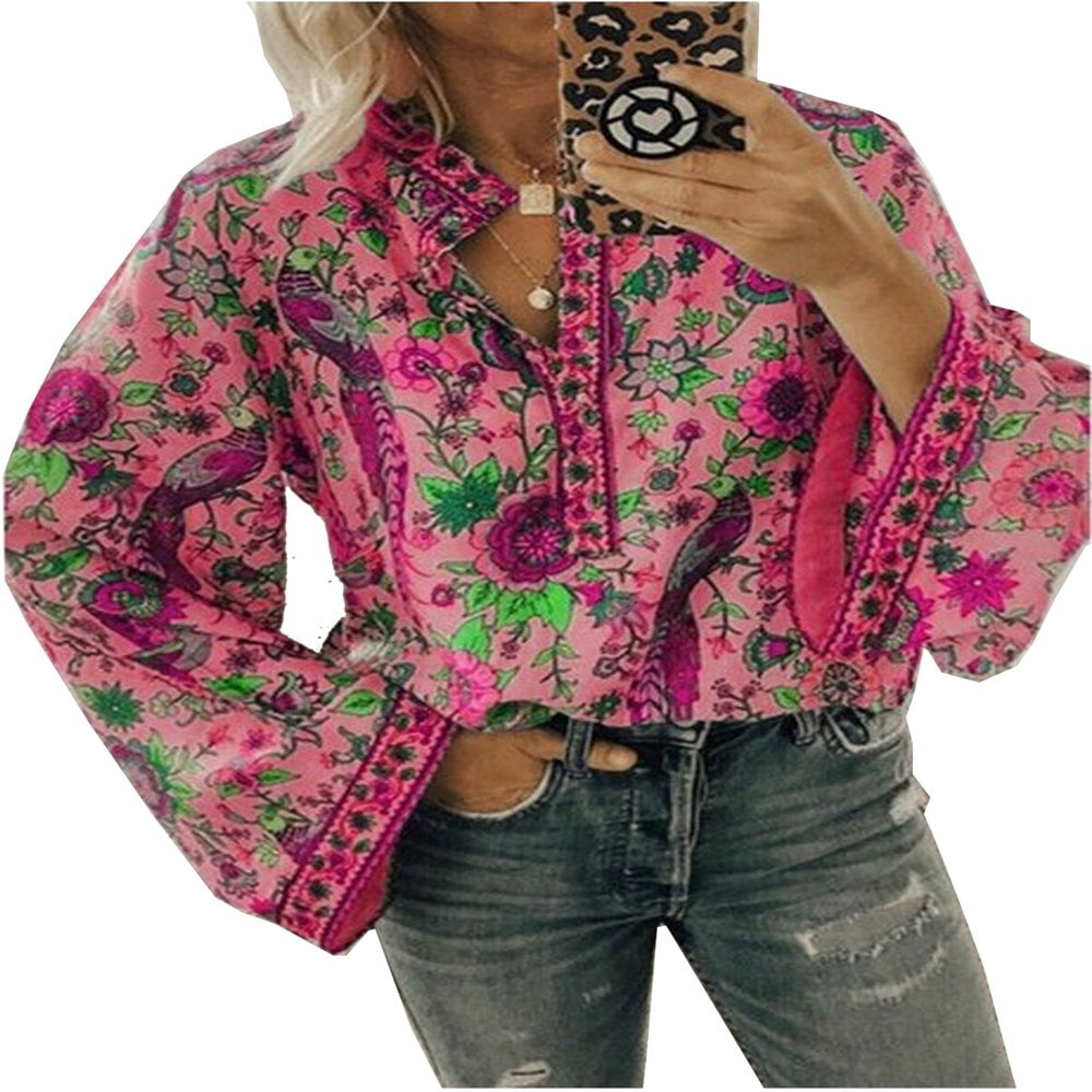 Hauts Amples Décontractés Boho à Manches Longues pour Femmes, Tunique Hippie Gitane pour Dames, Chemisier