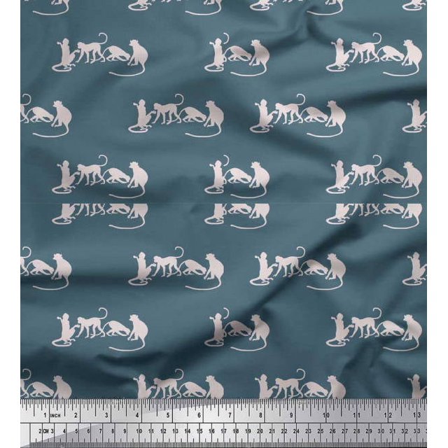 Soimoi Crepe Silk Fabric Monkey Animal Fabric Prints by Yard 42 Inch Wide