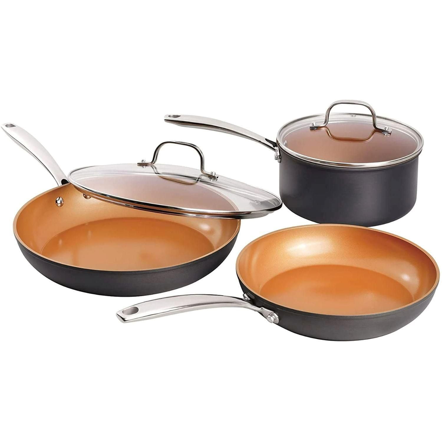 Gotham Steel Pro 5-Piece Hard Anodized Cookware Set – Ultra Nonstick Titanium & Ceramic Coating, Metal Utensil Safe, Oven & Dishwasher Safe, Stay-Cool Handles