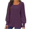 thumbnail image 1 of Meichang Cyber and Monday Deals, Puff Long Sleeve Shirts for Women Plus Size Square Neck Ribbed Knit Tops Solid Loose Fit Side Slit Hem Blouses Spring Trendy Women Tunic Tops, 1 of 4