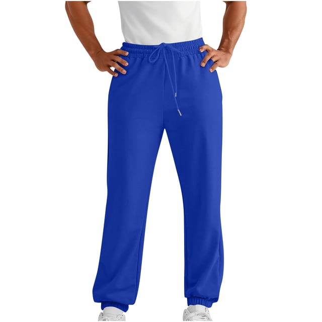 aohooy Men's Fleece Elastic Bottom Jogger Sweatpants - Drawstring Workout Track Running Gym Athletic Pants with Pockets Blue,S