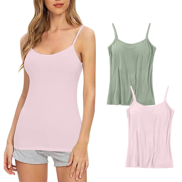 Timegard Camisoles 2 Pcs pour Femmes avec Soutien-Gorge Intégré Grande Taille Col Rond Respirantes Confortables Extensibles