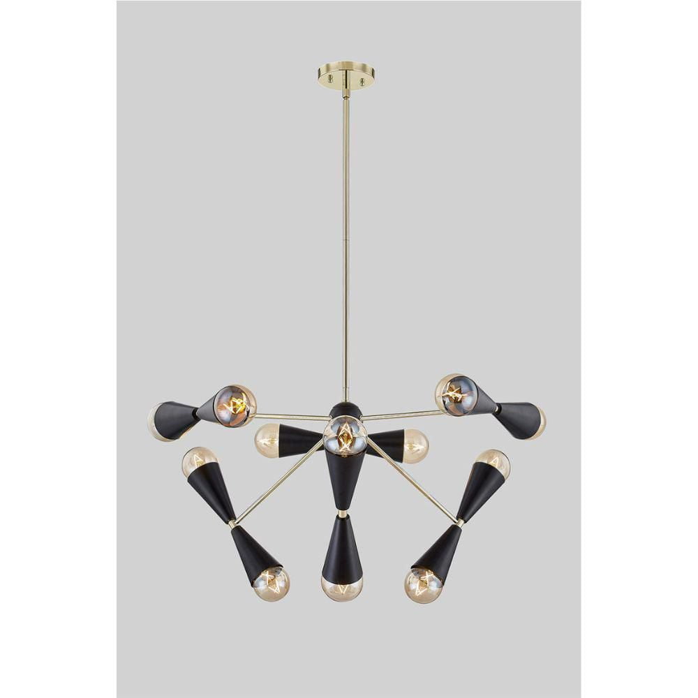 PENDENTIF DAMAS<br>Suspension 12 ampoules<br>Matériau de l'abat-jour : acier noir mat<br>Dimensions de l'abat-jour : 5″H x 3″L x 3″P