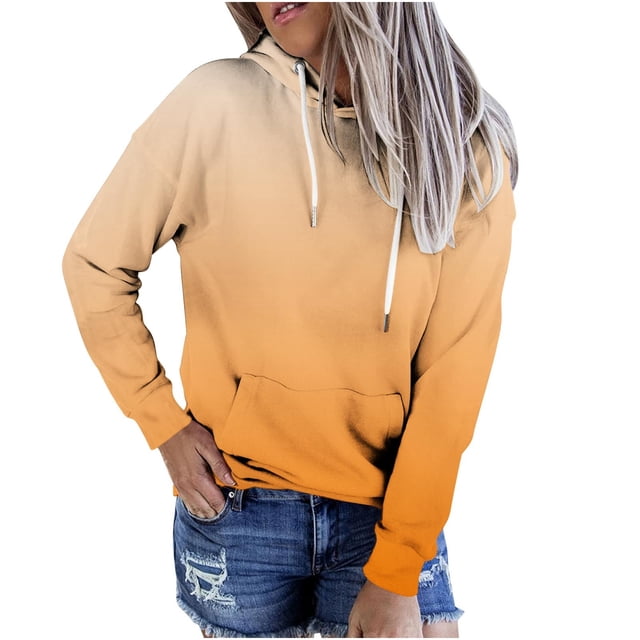 Penkiiy Sweat à Capuche pour Femmes Mode Décontractée Patchwork Orange Y2K Vêtements