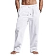 thumbnail image 2 of WRKEKC Casual Pants for Men Solid Color Spring Summer Thin Cotton Linen Look Leisure Straight Leg Tie Drawstring Trousers, 2 of 9