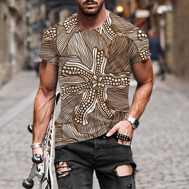 EGNMCR Men's Fashion Summer Neckline T-shirt Printing Pattern Short Sleeve
