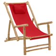 thumbnail image 1 of vidaXL Chaise Longue Bambou et Toile Rouge, 1 of 5