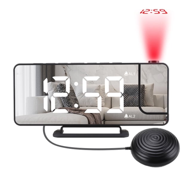 Miroir Vibrant à Projection Numérique avec 2 Ensembles de Fonctions de Répétition, Shaker de Lit, Sortie USB pour Gros Dormeurs