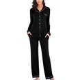 thumbnail image 1 of Ensemble de Pyjama à Manches Longues et Col en V pour Femmes Gris S-2TG, 1 of 6