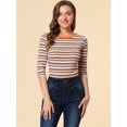 thumbnail image 2 of INSPIRE CHIC Hauts pour Femmes Non Doublés Col Rond Manches au Coude Coupe Ajustée T-Shirt Décontracté m Multicolore Blanc, 2 of 6