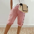 thumbnail image 2 of Womens Summer Woven Striped Patchwork Button Loose Cotton Linen Casual Capris, 2 of 7