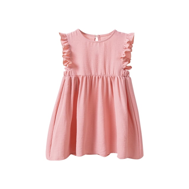 Timegard Baby Girls Clothes Summer Flowy Chiffon Ruffle Cap Sleeve Dress Loose Toddler Beach Sundress