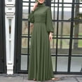 thumbnail image 3 of Women High Neck Abaya Muslim Dress Solid Color Prayer Clothes Long Sleeve Islamic Robe Full Length Dresses, 3 of 6