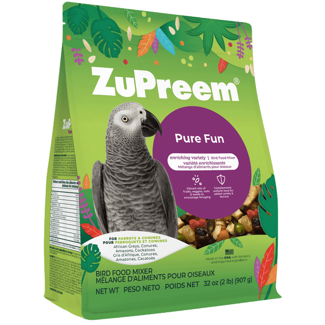 Zupreem Pure Fun Bird Food for Parrots, Conures, Large Birds, 2 lb Bag