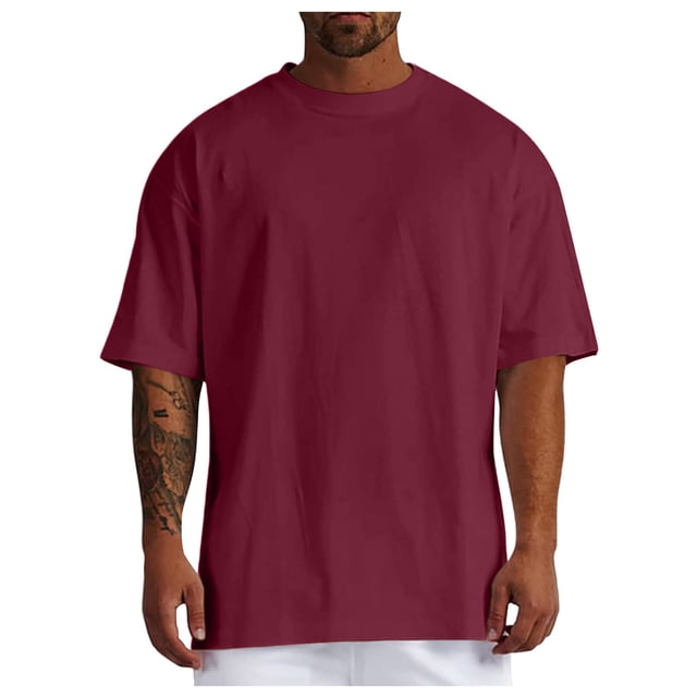 Men T Shirts Male Summer Pure Oversized Shirt Solid Color Large Size Short Sleeve Round Shoulder Top