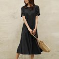 thumbnail image 2 of Birdeem Robe Maxi Courte d'Été pour Femme à Col Rond, Couleur Unie, Décontractée, Sans Bretelles, pour Fête, 2 of 6