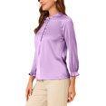 thumbnail image 4 of INSPIRE CHIC Women's Ruffle Neck Bubble Sleeve Elastic Cuff Button Work Office Blouse, 4 of 7