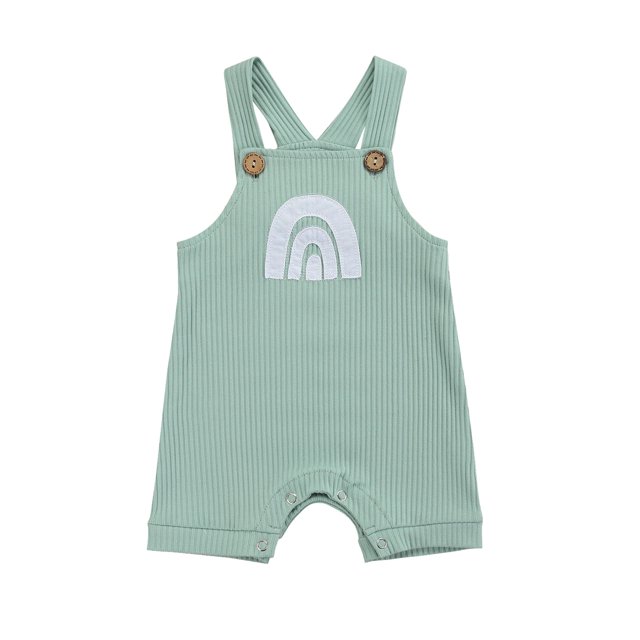Xingqing Summer Newborn Baby Girls Boys Rompers 6 Colors Rainbow Printed Strap Sleeveless Button Jumpsuits