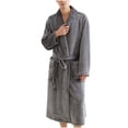 thumbnail image 3 of Womens Soft Warm Robe, Fleece Thick Long Sleeve Bathrobe, Unisex Fall Winter Flannel Pajamas Robes with Pockets Gray XL, 3 of 5