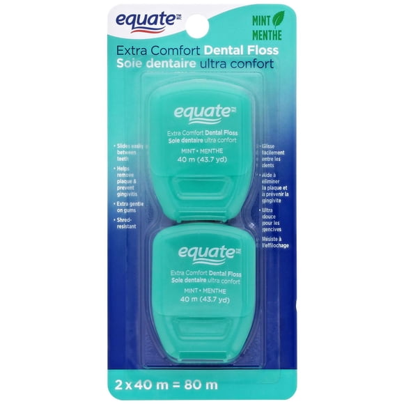 Equate Ultra Confort Menthe, Cirée, Tissée, Soie Dentaire, 2 x 40M