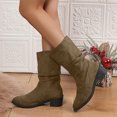 thumbnail image 2 of Dakaela Bottes Western Plissées pour Femmes en Suède Style Cowboy Larges Mi-Mollet Bottillons Bout Rond à Enfiler Chaussures de Marche, 2 of 6