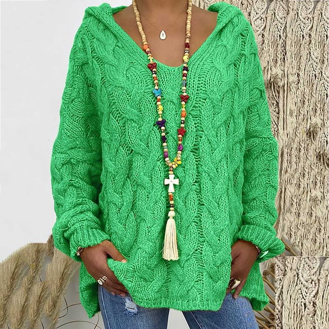 RKSTN Sweaters for Women Fashion Loose Large Size Color Hood Long Sleeves Sweater Tops Fall Sweaters