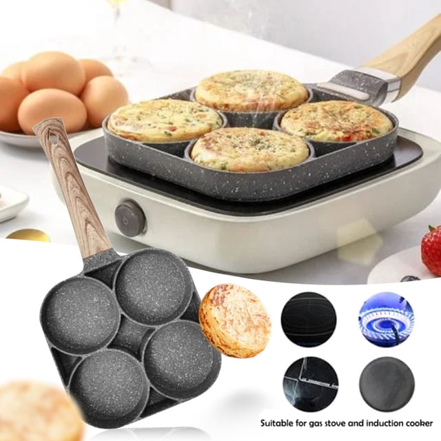 Dvkptbk Omelette Pan 4-Hole Omelet Pan for Burger Eggs Ham Pancake Maker Frying Pans Creative (Second Use Fund for Back Cover) Omelette Pan