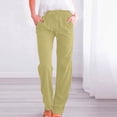thumbnail image 2 of Timegard Cotton Linen Pants for Women Elastic Waisted Drawstring Straight Leg Lounge Pants with Pockets, 2 of 6