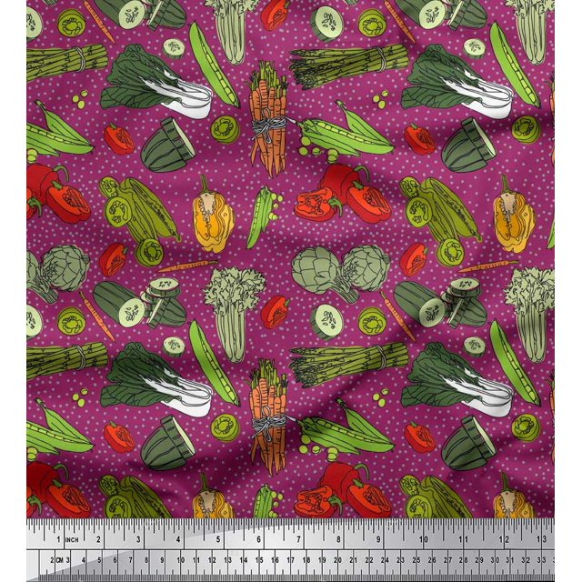 Soimoi Poly Georgette Fabric Dot & Mix Vegetable Printed Craft Fabric by the Yard 42 Inch Wide