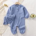 thumbnail image 2 of LYHaoo Jumpsuits For Boys Infant Girls Boys Linen Long Sleeve Rompers Button Down Baby Girls Summer Clothes With Ruffled Bonnet Hat,Sizes 6-12 Months(Blue), 2 of 4