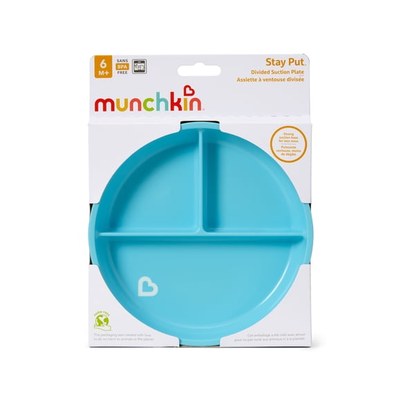 Munchkin® Stay Put™ – Assiette divisée à ventouse avec couvercle – Vaisselle pour bébés et tout-petits, idéale pour l’apprentissage de l’autonomie alimentaire
